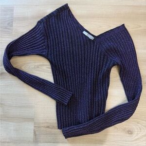 ASOS Off-the-Shoulder Ribbed Sweater in Deep Purple